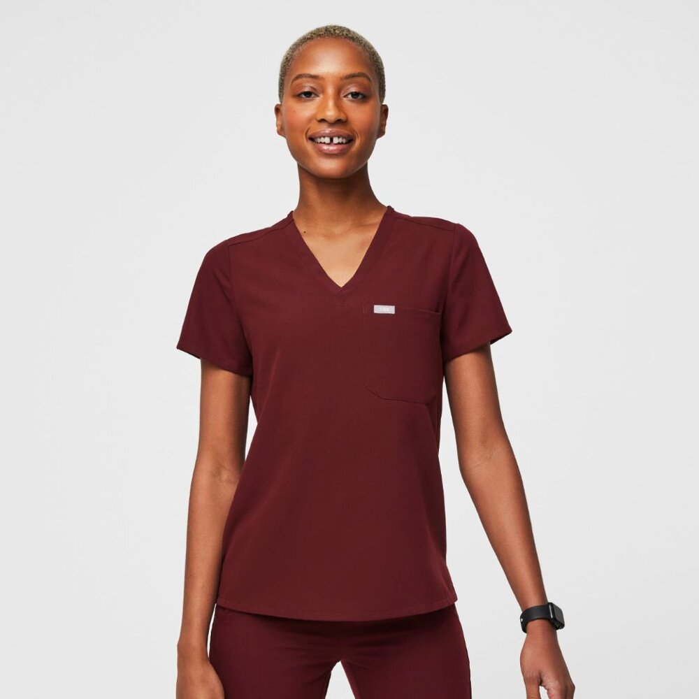 Burgundy Catarina™ - One-Pocket Scrub Top